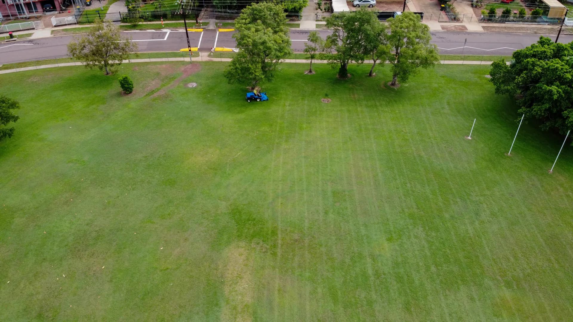 High aerial showing scale of field maintenance work